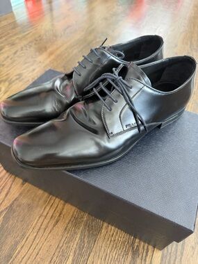 Prada Black Men's Leather Derby Lace-Up Shoes